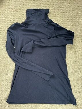 Navy Blue tissue tee Turtleneck Long Sleeve Top